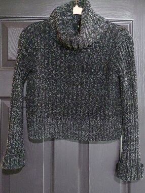 Free People Black Charcoal Marled Turtleneck Sweater